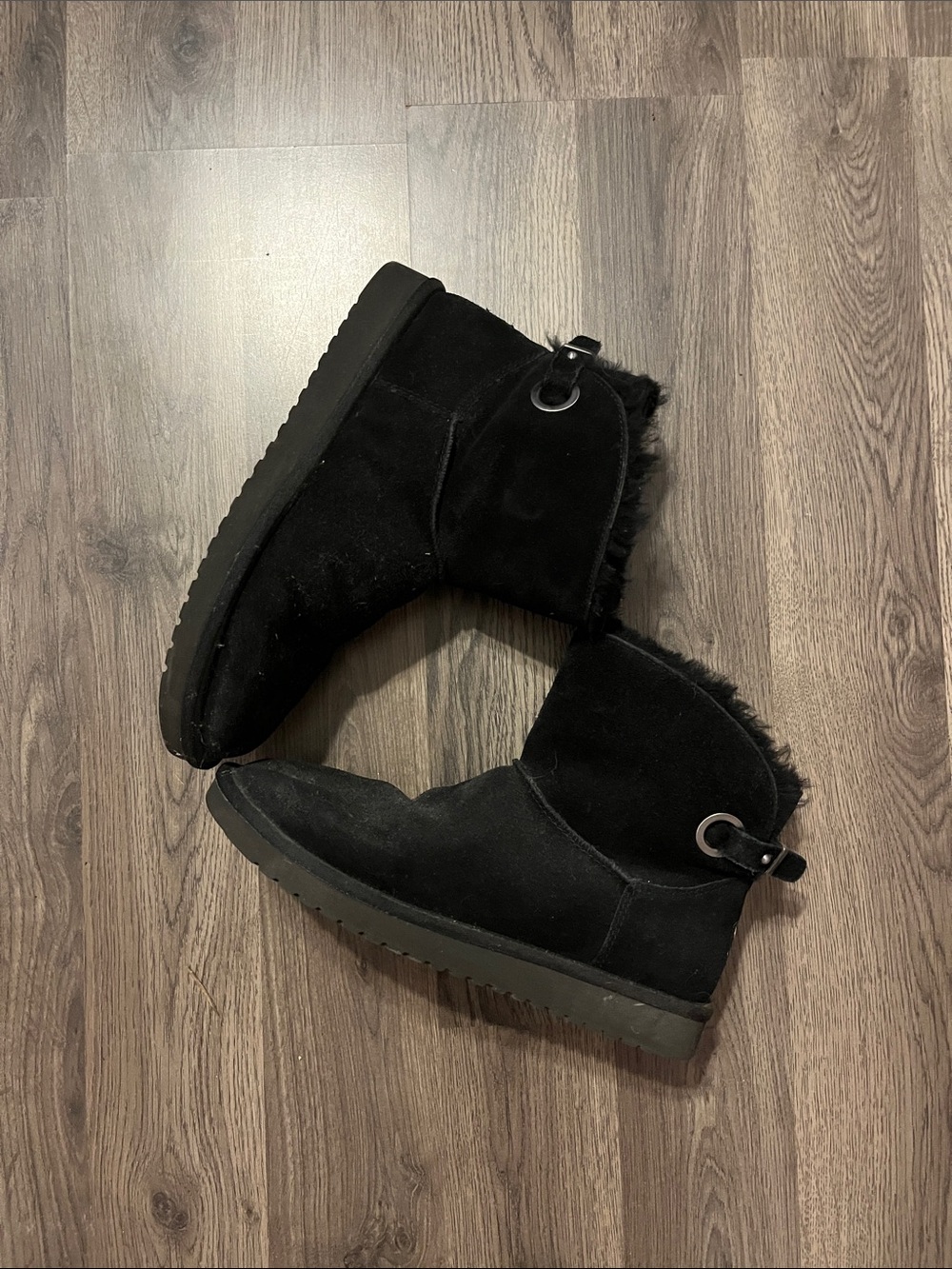 Koolaburra Black Faux-Suede Fleece-Lined Ankle Boots